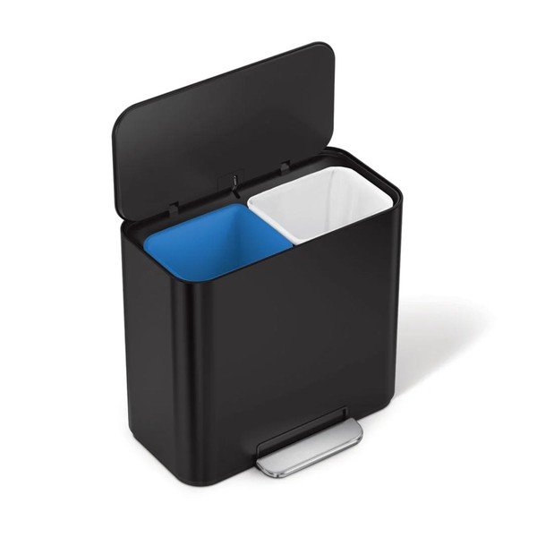 Matně černý ocelový odpadkový koš na tříděný odpad/nášlapný 15 l Dual Mini – simplehuman-image-4