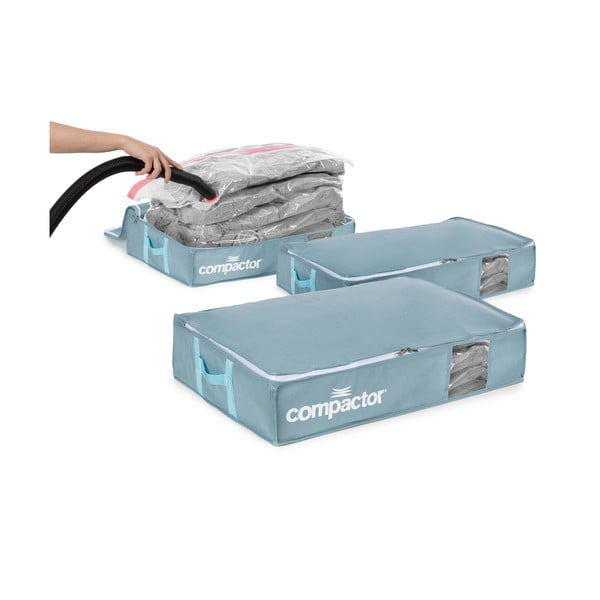 Vakuové plastové úložné boxy pod postel v sadě 3 ks 65x45x15,5 cm Blue Edition – Compactor-image-4