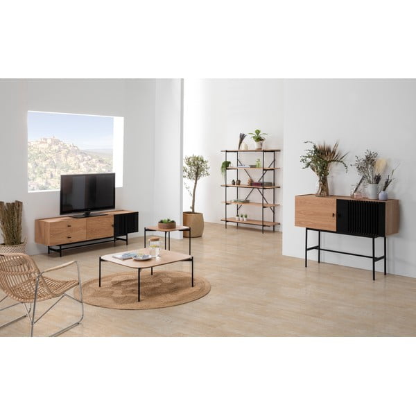 Knihovna v dekoru dubového dřeva s černými detaily Marckeric Amina-image-3