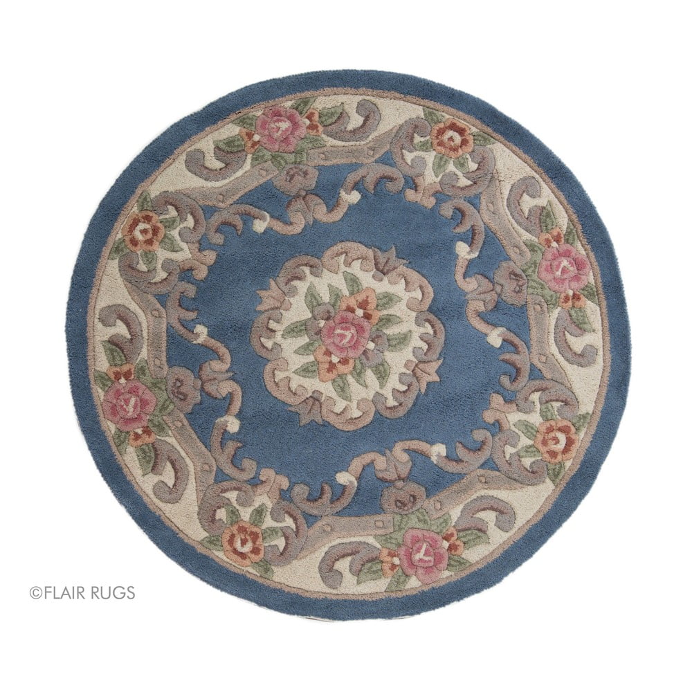 Modrý vlněný koberec Flair Rugs Aubusson, ⌀ 120 cm