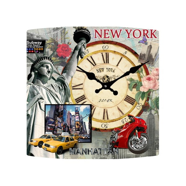 Skleněné hodiny New York, 34x34 cm