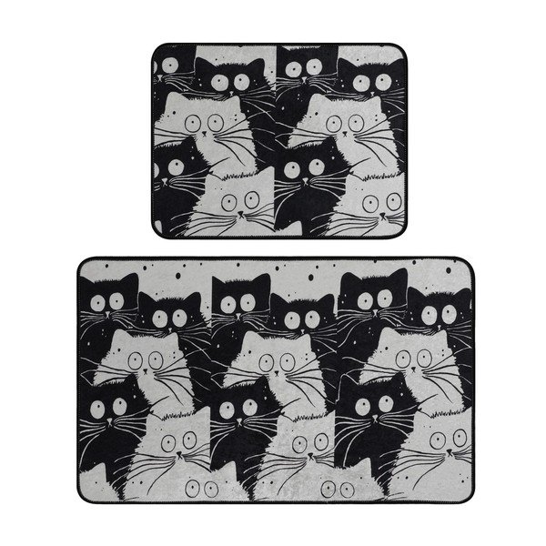 Černé/šedé koupelnové předložky v sadě 2 ks 60x100 cm White Cats – Foutastic