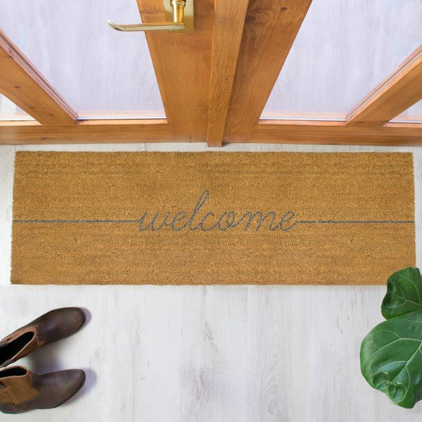 Šedá dlouhá rohožka z přírodního kokosového vlákna Artsy Doormats Welcome, 120 x 40 cm-image-1