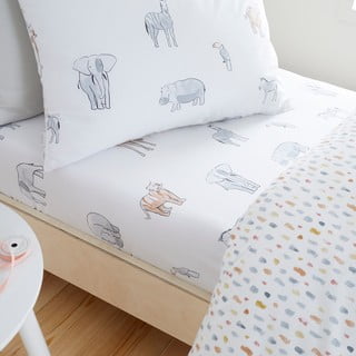 Bílé napínací bavlněné dětské prostěradlo na jednolůžko 90x190 cm Zoo Animals – Bianca