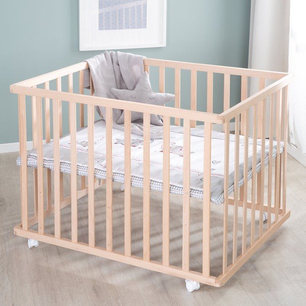 Dětská ohrádka na kolečkách v přírodní barvě 100x75 cm Jumbo Twins – Roba-image-1