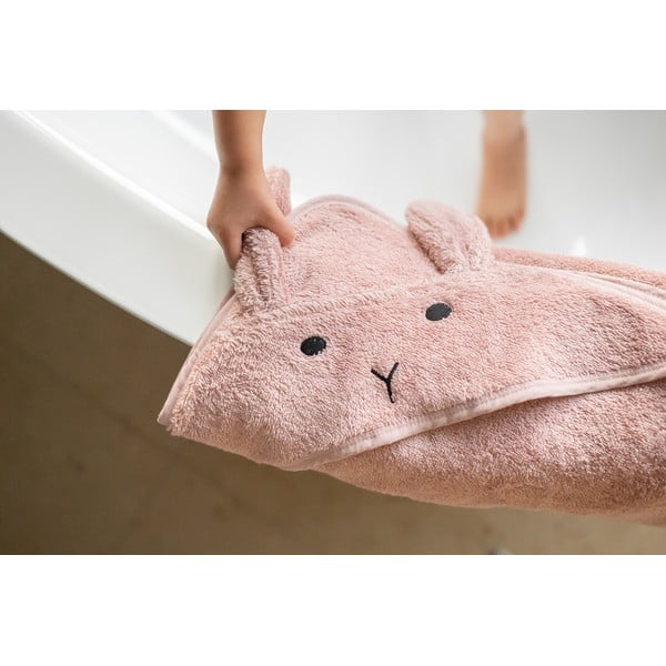 Růžovo-hnědá bavlněná dětská osuška s kapucí 75x75 cm Rabbit – Kindsgut-image-4
