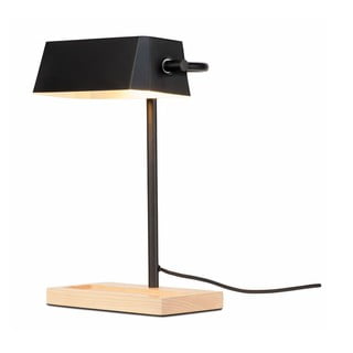 Černá stolní lampa s prvky z jasanového dřeva Citylights Cambridge