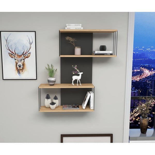 Patrová police v dekoru borovice v antracitové a přírodní barvě 65 cm Destan – Kalune Design-image-1