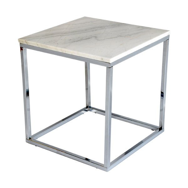 Bílý mramorový odkládací stolek s chromovaným podnožím RGE Accent, šířka 50 cm