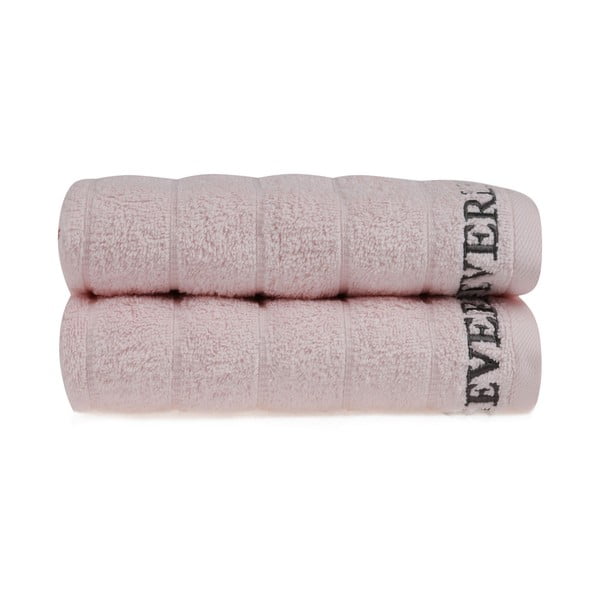 Sada 2 světle růžových ručníků na ruce, 90 x 50 cm