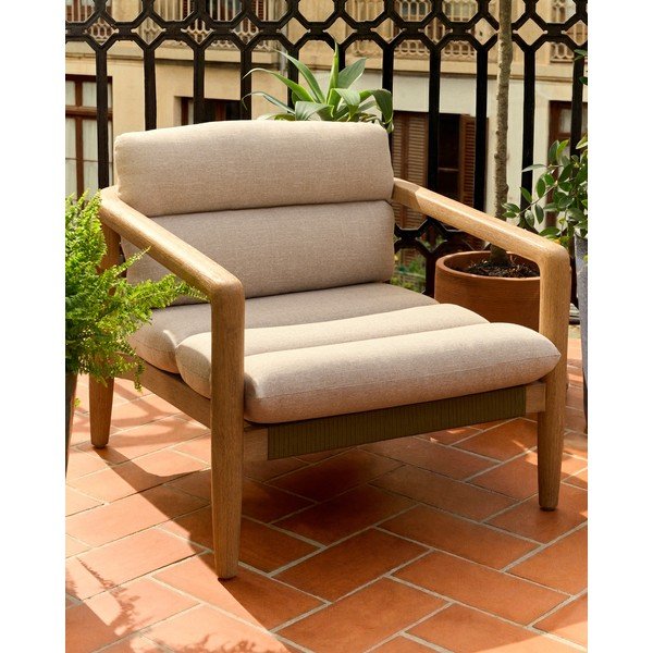 Béžové polstrované zahradní křeslo Menfi – Kave Home-image-1