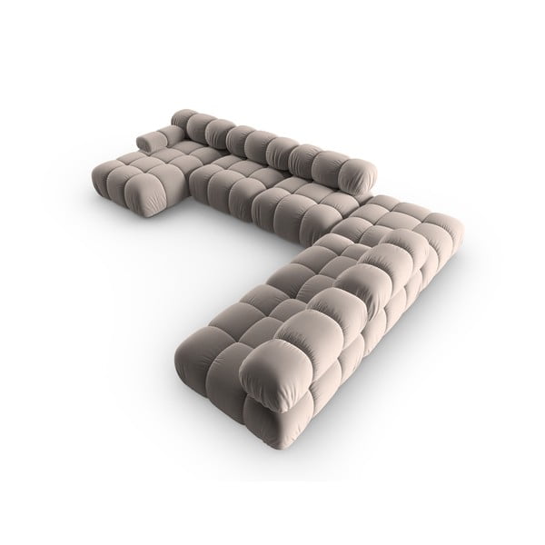 Světle hnědá sametová modulární rohová pohovka (pravý roh/do "U") Bellis – Micadoni -image-4