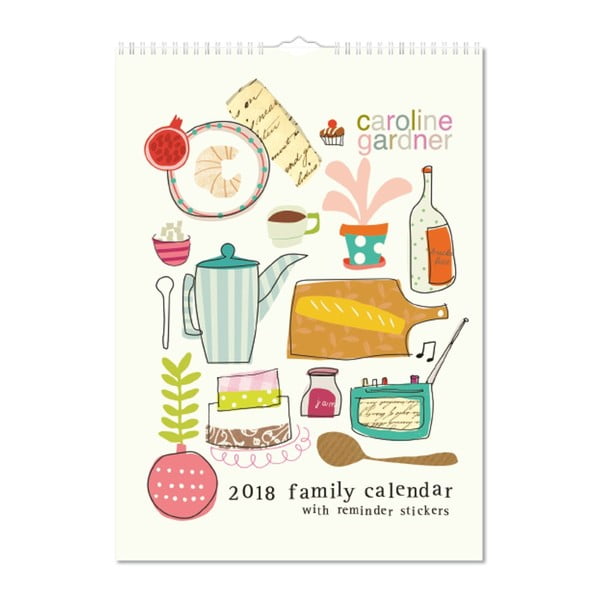 Nástěnný rodinný kalendář pro rok 2018 s lepíky Portico Designs Caroline Gardner All Around The Table, A3