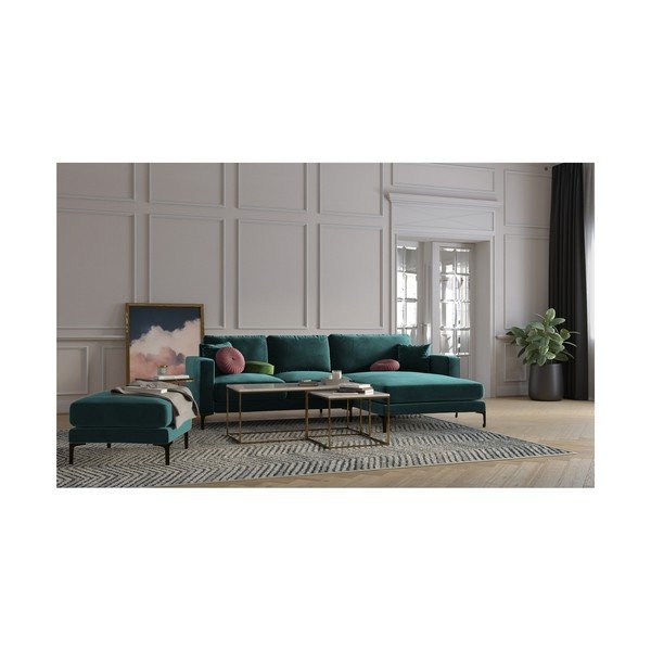 Tyrkysově modrá sametová rohová pohovka Kooko Home Harmony, pravý roh-image-4