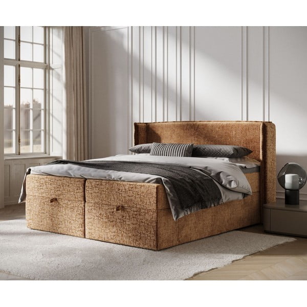 Oranžová boxspring postel s úložným prostorem 160x200 cm Passion – Maison de Rêve-image-1