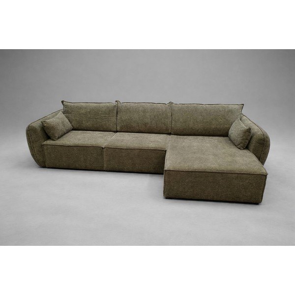 Zelená žinylková rohová pohovka (pravý roh/s lenoškou) Vanda - II. jakost – Mazzini Sofas-image-1