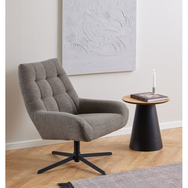 Černo-přírodní kulatý konferenční stolek s deskou v dubovém dekoru ø 45 cm Soli – Actona-image-1