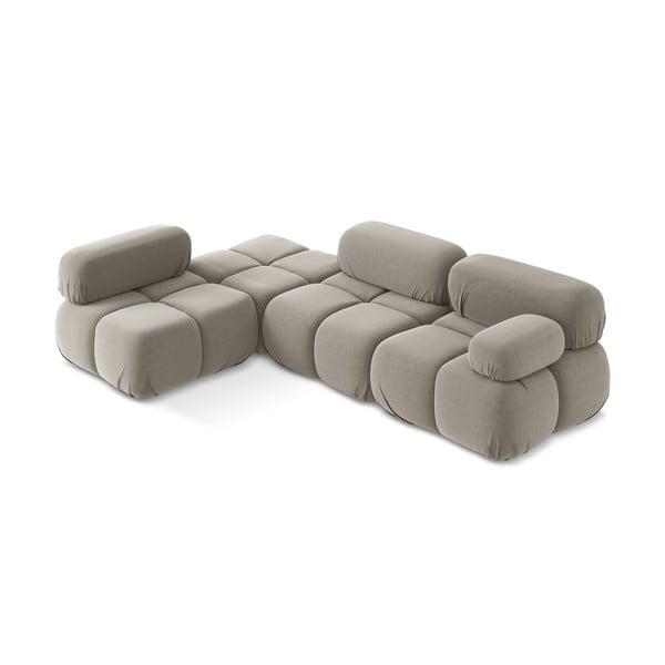 Béžová sametová modulární rohová pohovka (levý roh) Lokua – Makamii-image-2