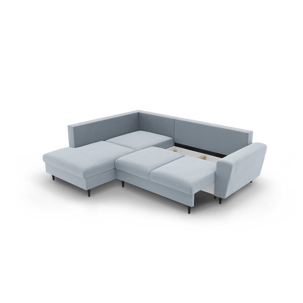 Světle modrá sametová rozkládací/s úložným prostorem rohová pohovka (levý roh/do L) Kyoto – Cosmopolitan Design-image-3