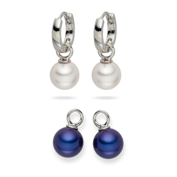 Sada 2 perlových náušnic Pearls of London Eirené White and Dark Blue
