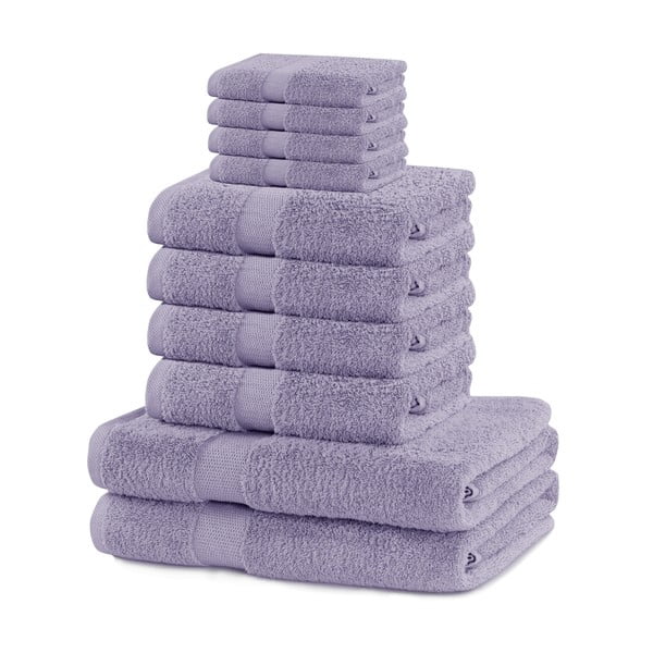 Froté bavlněné ručníky a osušky v sadě 10 ks v levandulové barvě Marina – Restilo