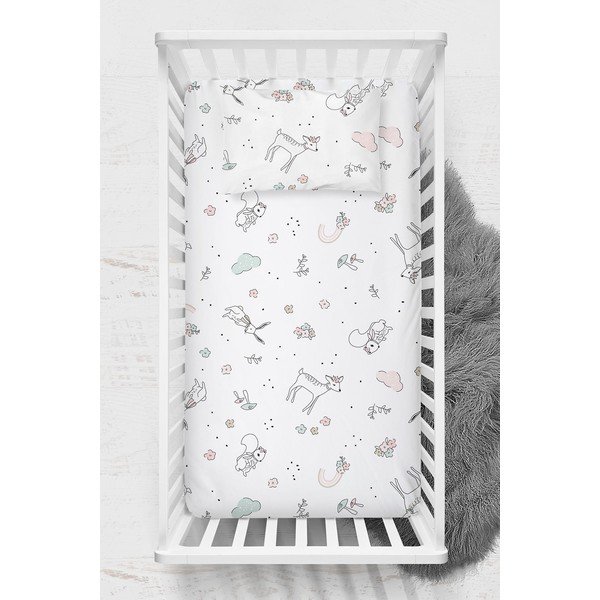 Bílé napínací dětské prostěradlo do postýlky z bavlny Renforcé 70x120 cm Flowers – Mijolnir-image-1