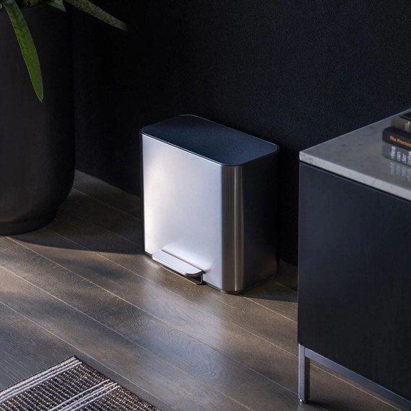 Odpadkový koš na tříděný odpad/nášlapný z nerezové oceli v matně stříbrné barvě 15 l Dual Mini – simplehuman-image-1
