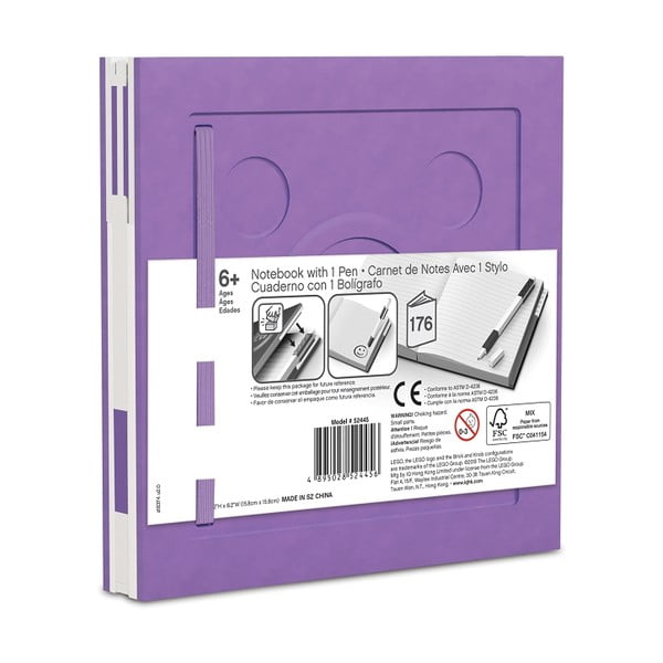 Fialový čtvercový zápisník s gelovým perem LEGO®, 15,9 x 15,9 cm-image-2
