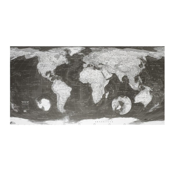 Mapa světa v průhledném pouzdru The Future Mapping Company Monochrome World Map, 130 x 72 cm