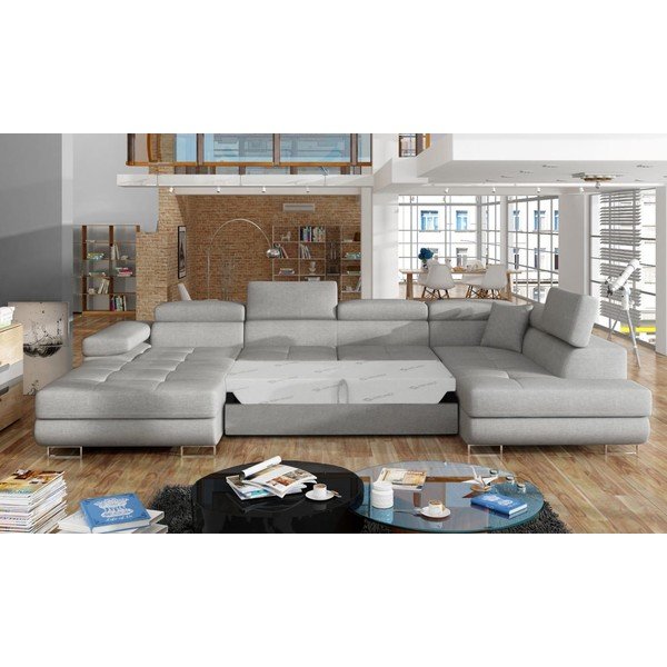 Světle šedá rozkládací/s úložným prostorem rohová pohovka (pravý roh/do "U") Rodrigo – ELTAP-image-2