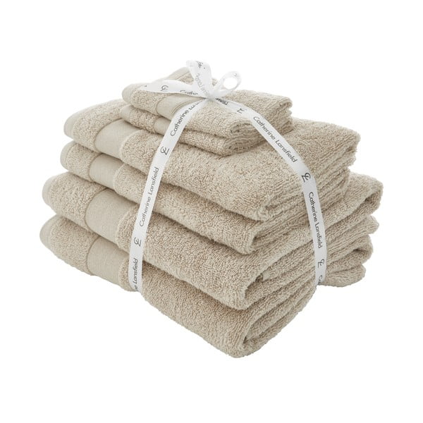 Béžové froté bavlněné ručníky a osušky v sadě 6 ks Anti-Bacterial – Catherine Lansfield