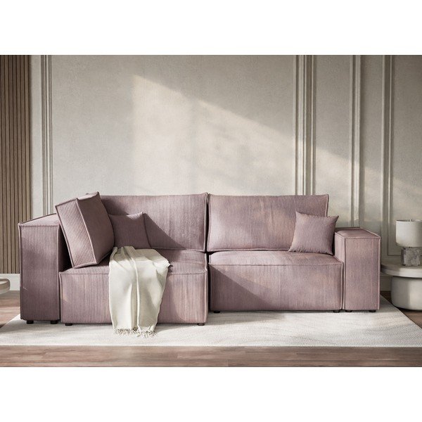 Fialová manšestrová rozkládací/s úložným prostorem rohová pohovka (levý roh/do L) Tonga – Maison de Rêve-image-1