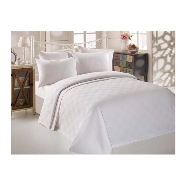 Bílý bavlněný přehoz přes postel na dvoulůžko Single Pique Puro, 200 x 234 cm