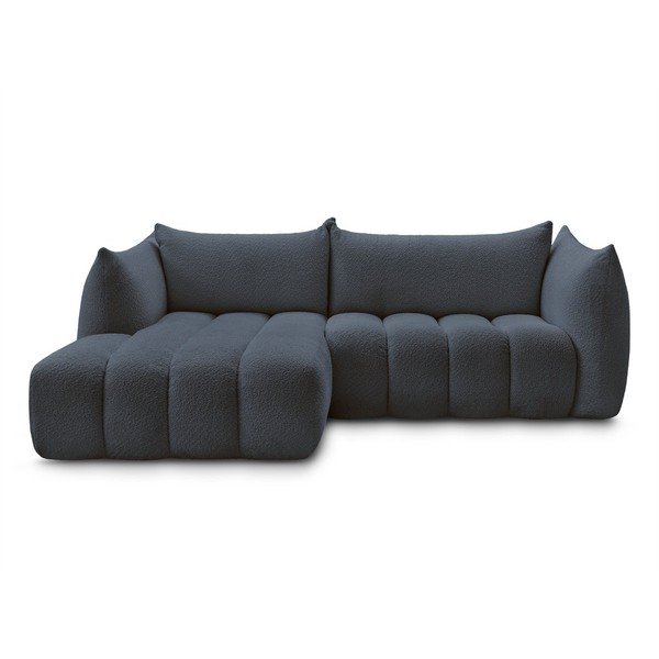 Tmavě modrá rohová pohovka z textilie bouclé (levý roh/s lenoškou) Azra – Bobochic Paris