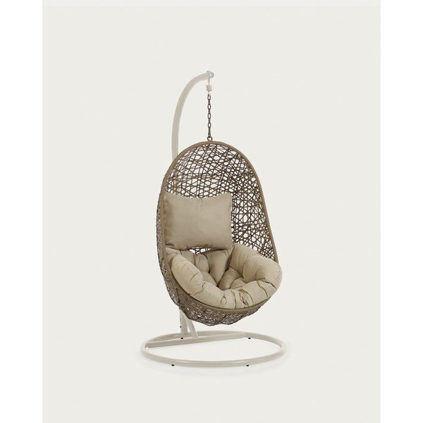 Světle šedé/béžové závěsné zahradní křeslo z umělého ratanu Florina – Kave Home-image-4