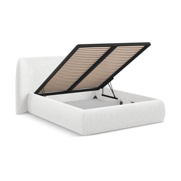 Bílá čalouněná dvoulůžková postel s úložným prostorem s roštem 140x200 cm Hauke – Makamii-image-2