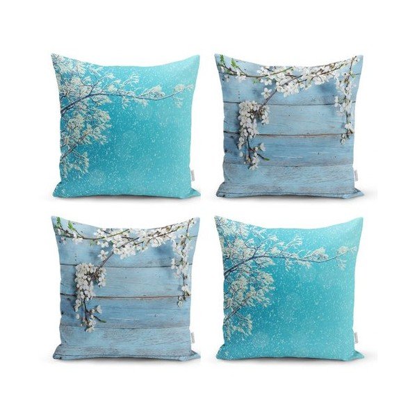 Sada 4 dekorativních povlaků na polštáře Minimalist Cushion Covers Winter Flowers, 45 x 45 cm