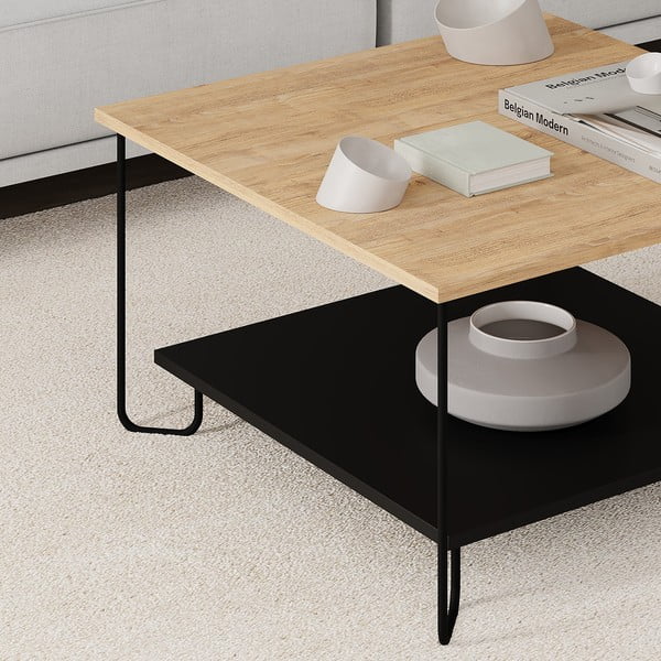 Konferenční stolek s deskou v dubovém dekoru v černo-přírodní barvě 80x80 cm Tonka – Marckeric-image-1