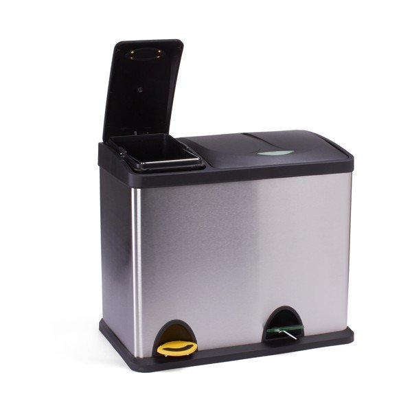 Ocelový odpadkový koš 18+8 l na tříděný odpad/nášlapný v matně stříbrné barvě   Tri Selectif – MSV-image-1