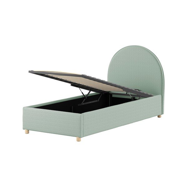 Zelená čalouněná jednolůžková postel s úložným prostorem s roštem 90x200 cm Moon – Vipack-image-4