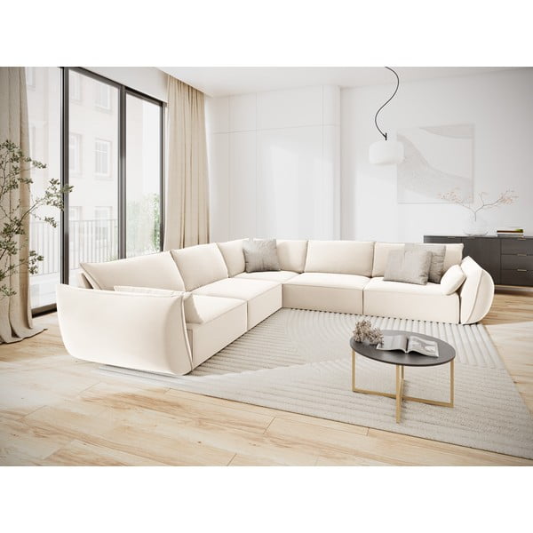 Béžová sametová rohová pohovka Vanda – Mazzini Sofas-image-1