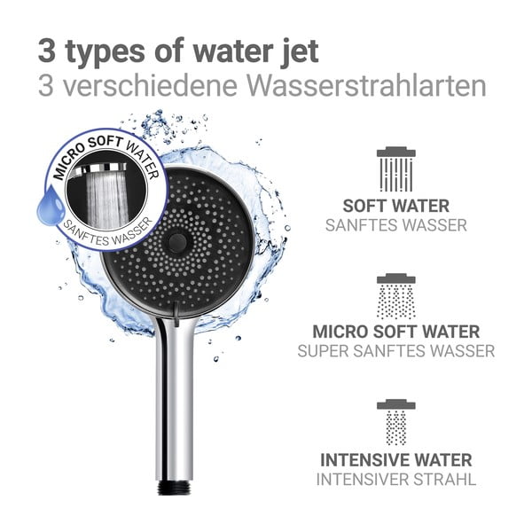 Plastová sprchová hlavice ve stříbrné barvě ø 12 cm Softwater – Wenko-image-3