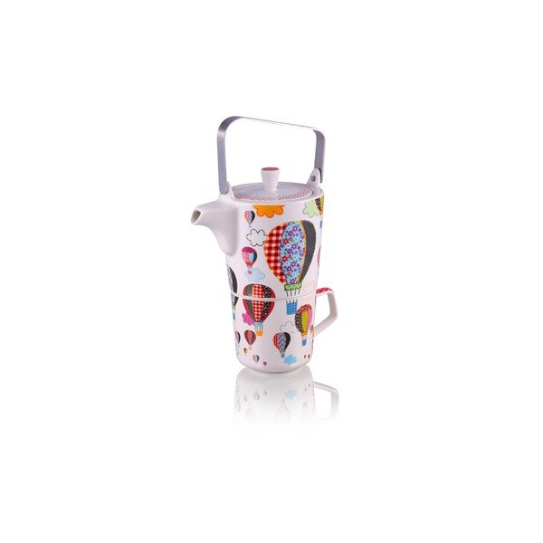 Konvička se 6 hrnky z kostního porcelánu a sítkem na sypaný čaj Silly Design Baloons, 500 ml-image-2