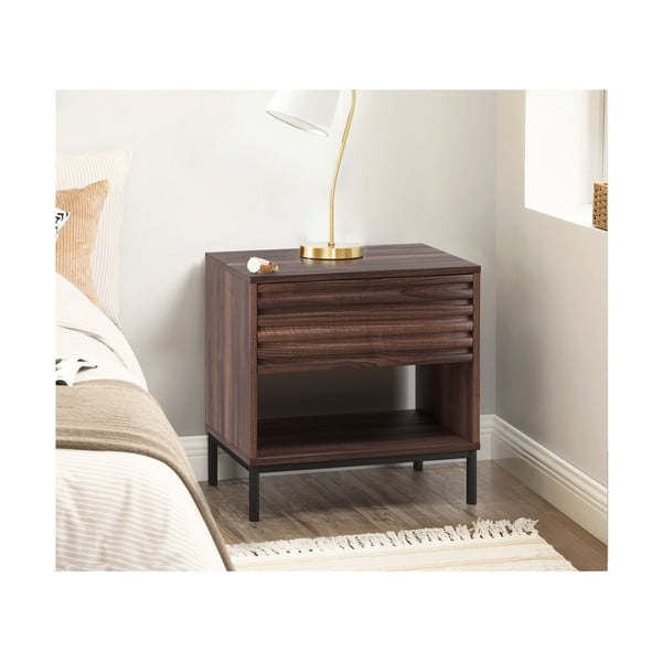 Tmavě hnědý noční stolek s deskou v dekoru ořechového dřeva Celine – Støraa-image-2