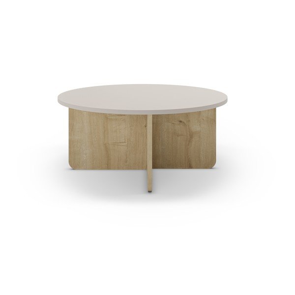 Kulatý konferenční stolek v dekoru dubu v krémovo-přírodní barvě ø 80 cm Hillary – Marckeric-image-2