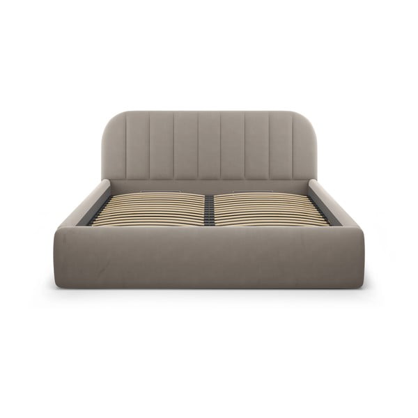 Světle hnědá čalouněná dvoulůžková postel s úložným prostorem s roštem 160x200 cm Juno – Windsor & Co Sofas-image-3