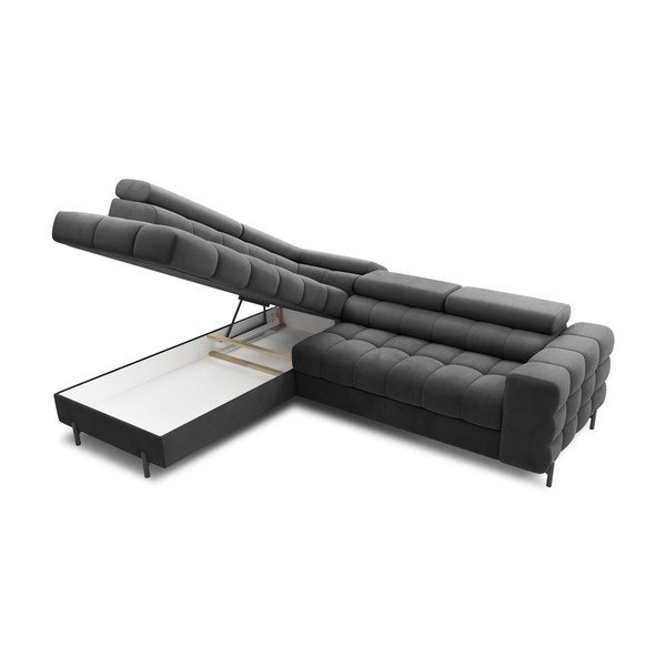 Tmavě šedá sametová rozkládací/s úložným prostorem rohová pohovka (levý roh/do L) Ferucce – ELTAP-image-4