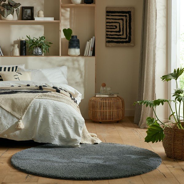 Tmavě šedý pratelný kulatý koberec z recyklovaných vláken 180x180 cm Fluffy – Flair Rugs-image-1