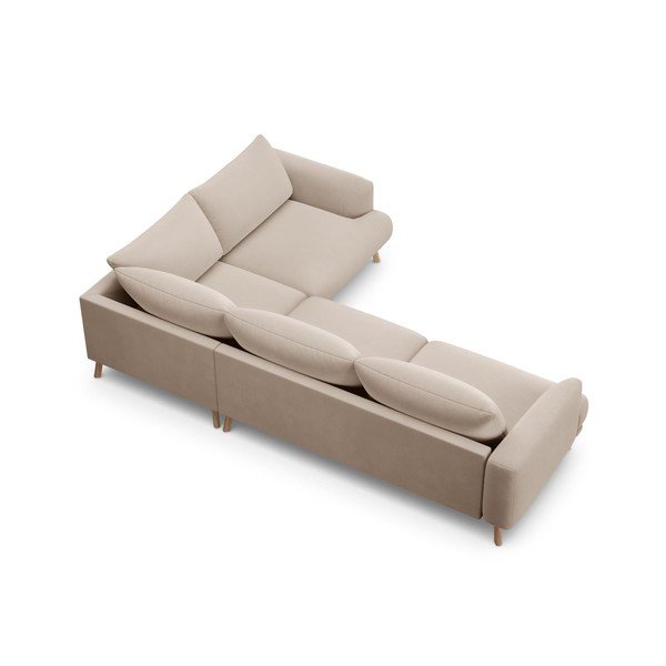 Béžová sametová rohová pohovka (pravý roh/do L) Naomi – Micadoni -image-3