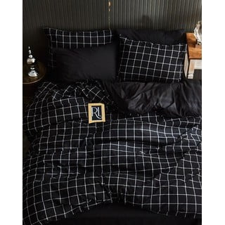 Černé 4dílné prodloužené povlečení na dvoulůžko s prostěradlem 200x220 cm Geometric – Mila Home